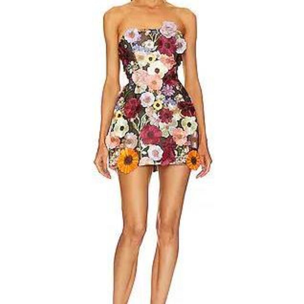 BRONX AND BANCO Bouquet Maraya Mini Dress in Black Multi